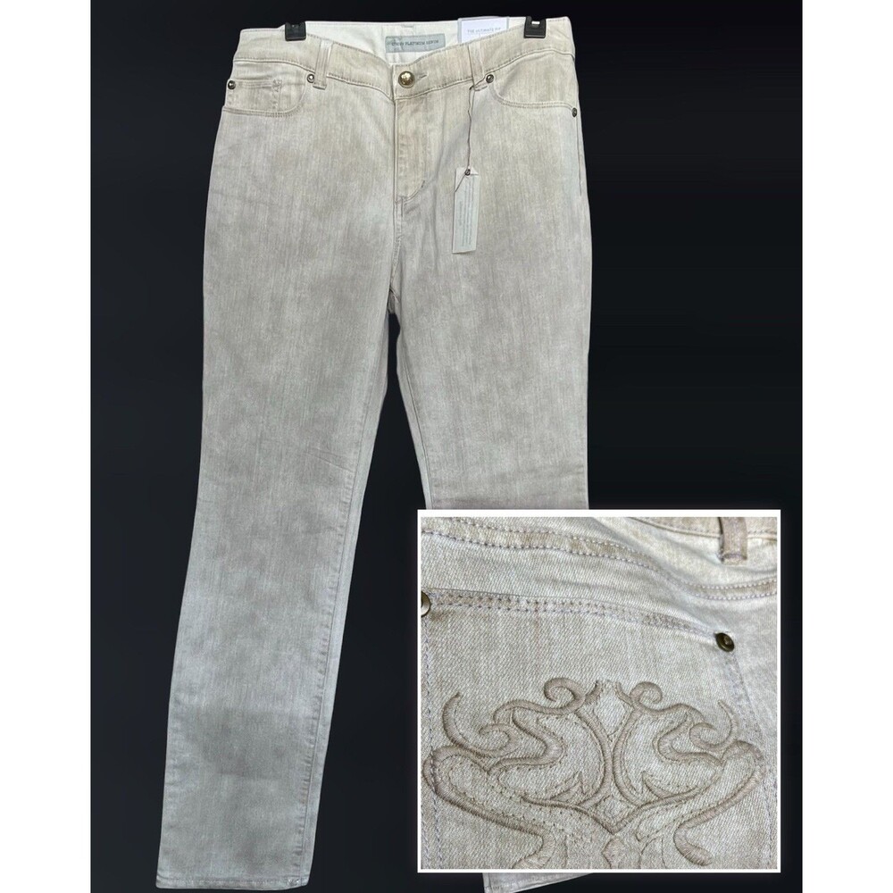 Chico’s The Ultimate Fit Flatters Slims Lengthen Women’s Sz 1 U.S 8 Khaki Jeans
